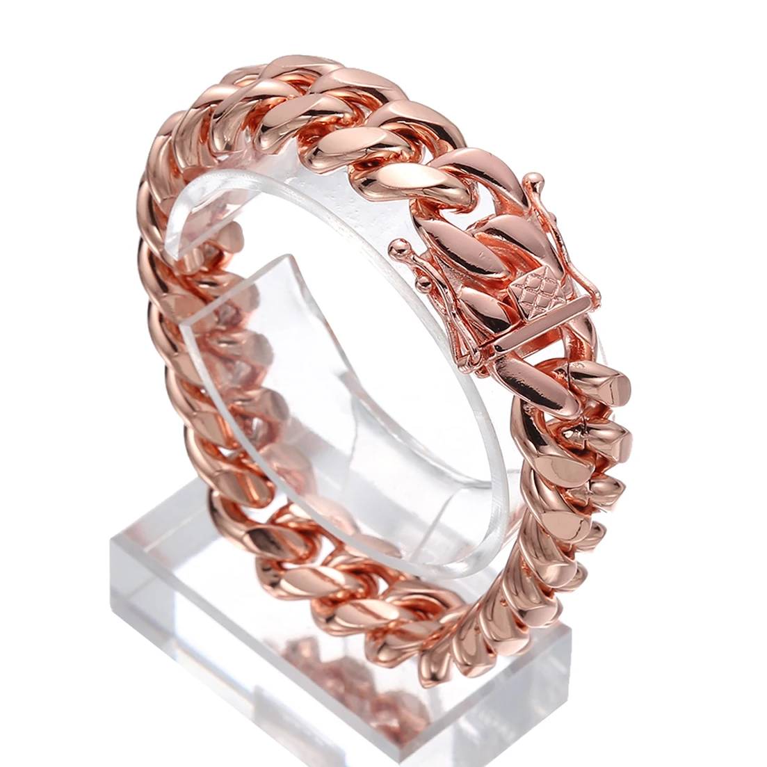 Gold Color/Rose Gold Stainless Steel Curb Cuban Link Chain Bracelet Bangle Jewelry 7-11inch for Men Women 8/10/12/14/16/18mm