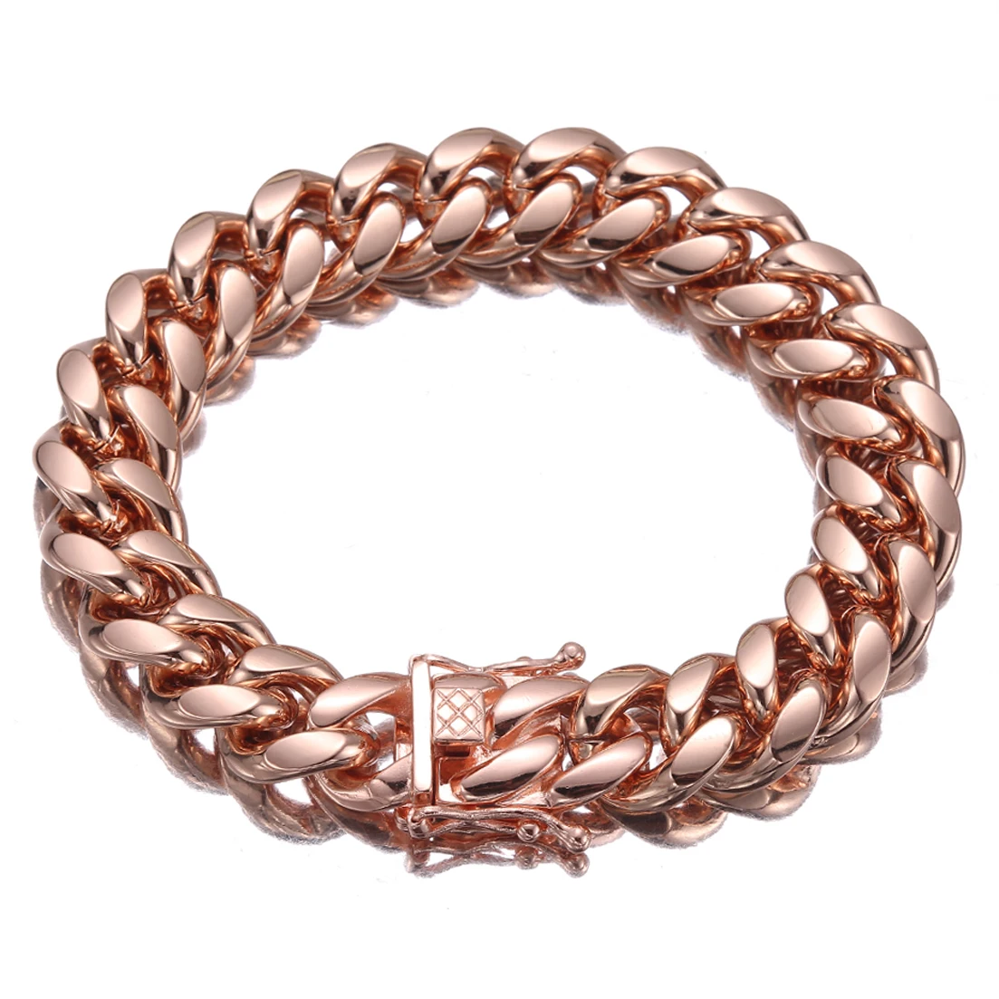 Gold Color/Rose Gold Stainless Steel Curb Cuban Link Chain Bracelet Bangle Jewelry 7-11inch for Men Women 8/10/12/14/16/18mm