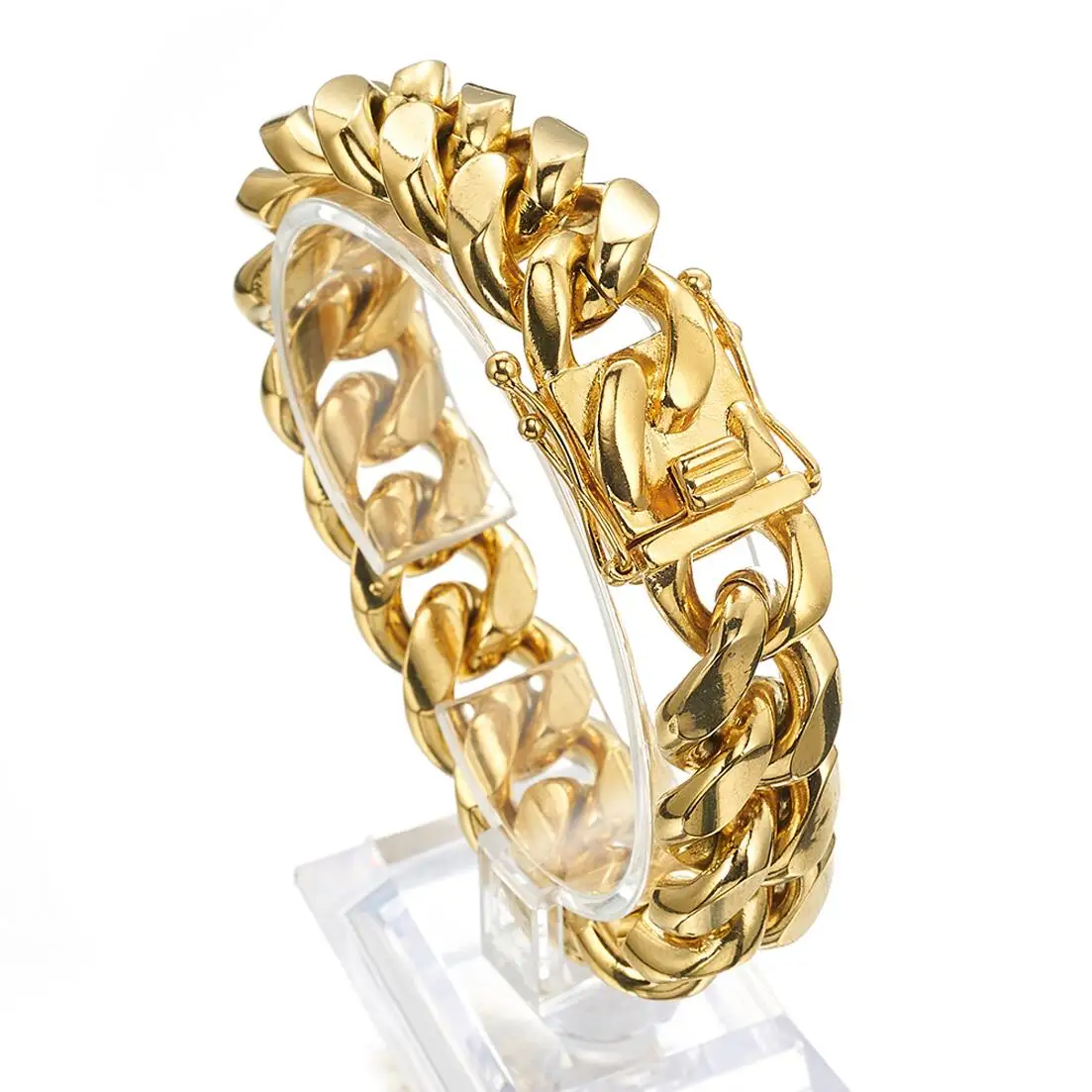 Gold Color/Rose Gold Stainless Steel Curb Cuban Link Chain Bracelet Bangle Jewelry 7-11inch for Men Women 8/10/12/14/16/18mm Gold Color/Rose Gold Stainless Steel Curb Cuban Link Chain Bracelet Bangle Jewelry 7-11inch for Men Women 8/10/12/14/16/18mm