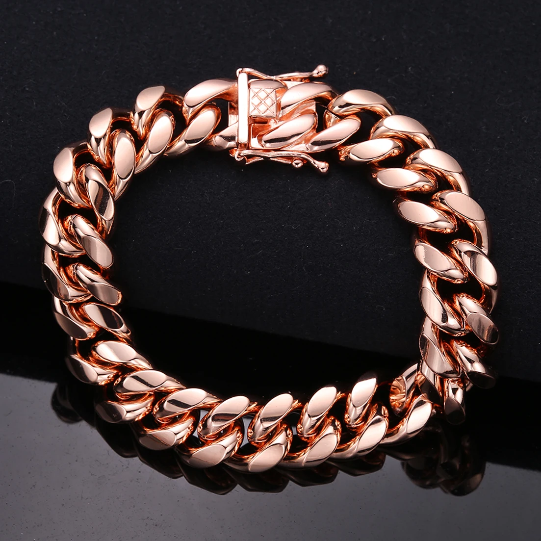 Gold Color/Rose Gold Stainless Steel Curb Cuban Link Chain Bracelet Bangle Jewelry 7-11inch for Men Women 8/10/12/14/16/18mm