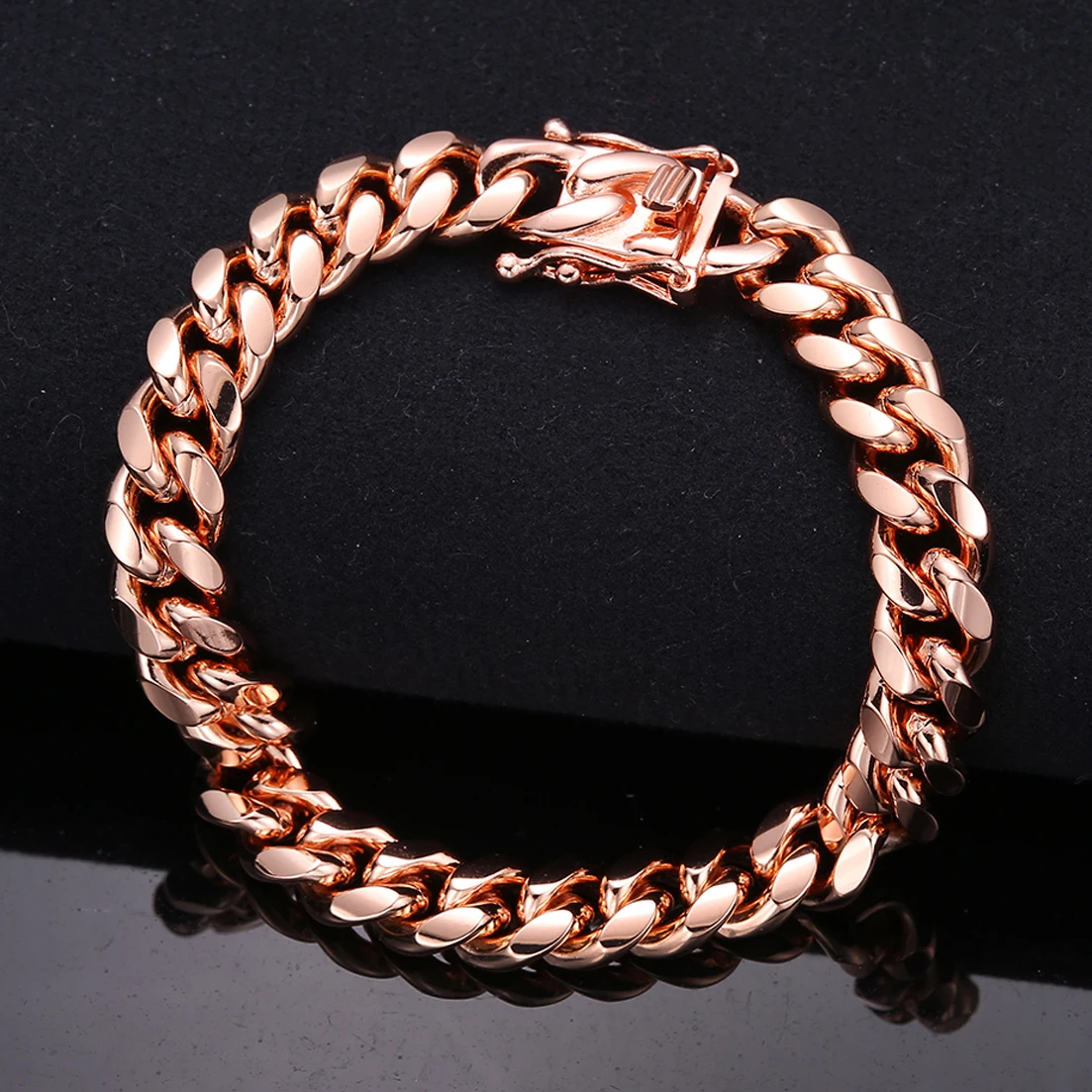 Gold Color/Rose Gold Stainless Steel Curb Cuban Link Chain Bracelet Bangle Jewelry 7-11inch for Men Women 8/10/12/14/16/18mm
