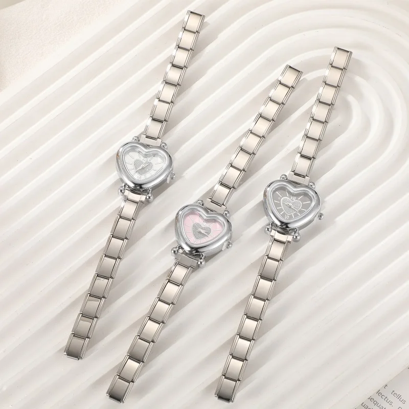 2026 Women's DIY 9MM Width Italian Elastic Charm Stainless Shiny Zircon Heart Watch Bracelet Bangle For Party Friend JewelryGift 2026 Women's DIY 9MM Width Italian Elastic Charm Stainless Shiny Zircon Heart Watch Bracelet Bangle For Party Friend JewelryGift