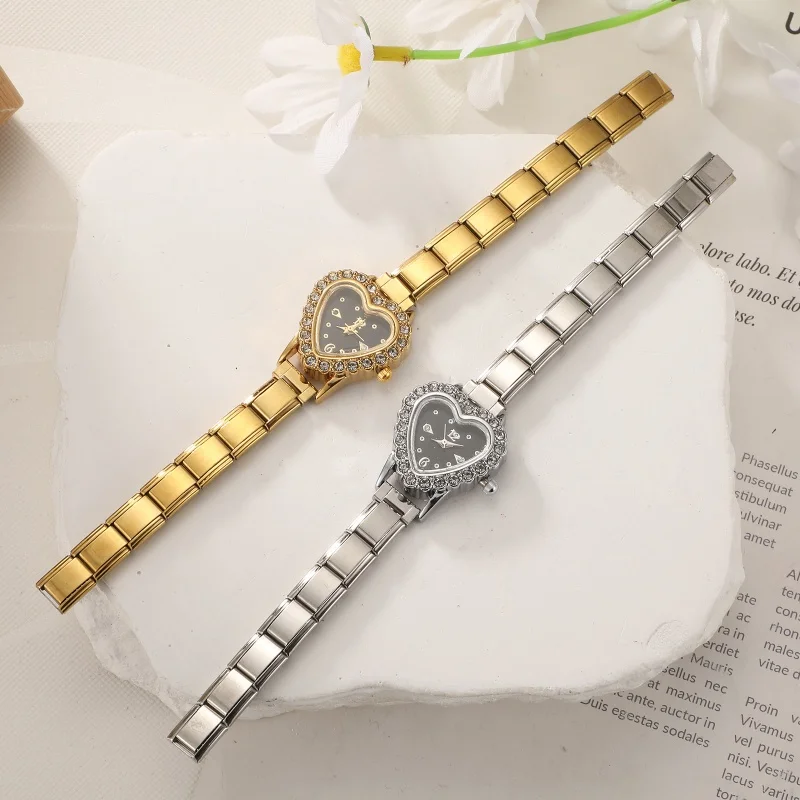 2026 Women's DIY 9MM Width Italian Elastic Charm Stainless Shiny Zircon Heart Watch Bracelet Bangle For Party Friend JewelryGift 2026 Women's DIY 9MM Width Italian Elastic Charm Stainless Shiny Zircon Heart Watch Bracelet Bangle For Party Friend JewelryGift