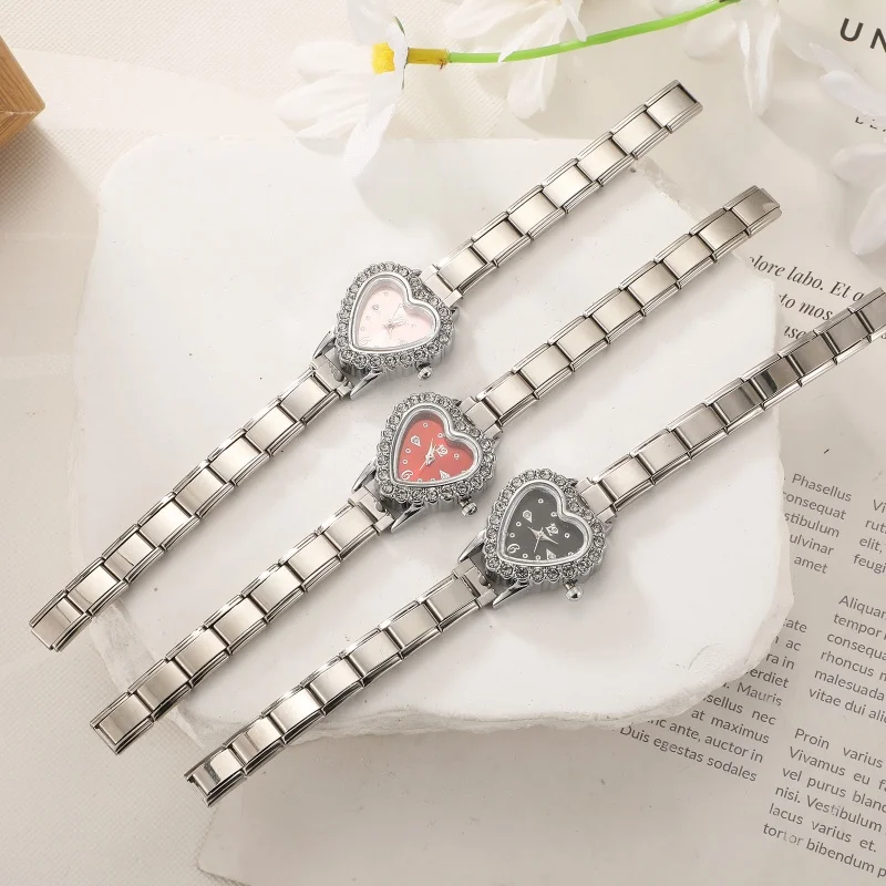 2026 Women's DIY 9MM Width Italian Elastic Charm Stainless Shiny Zircon Heart Watch Bracelet Bangle For Party Friend JewelryGift 2026 Women's DIY 9MM Width Italian Elastic Charm Stainless Shiny Zircon Heart Watch Bracelet Bangle For Party Friend JewelryGift
