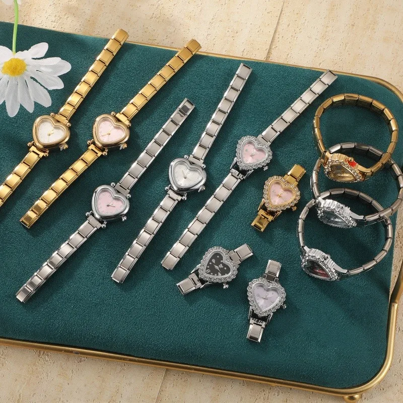 2026 Women's DIY 9MM Width Italian Elastic Charm Stainless Shiny Zircon Heart Watch Bracelet Bangle For Party Friend JewelryGift 2026 Women's DIY 9MM Width Italian Elastic Charm Stainless Shiny Zircon Heart Watch Bracelet Bangle For Party Friend JewelryGift