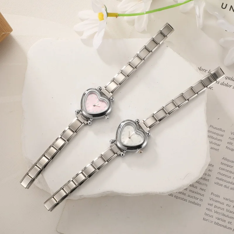 2026 Women's DIY 9MM Width Italian Elastic Charm Stainless Shiny Zircon Heart Watch Bracelet Bangle For Party Friend JewelryGift 2026 Women's DIY 9MM Width Italian Elastic Charm Stainless Shiny Zircon Heart Watch Bracelet Bangle For Party Friend JewelryGift