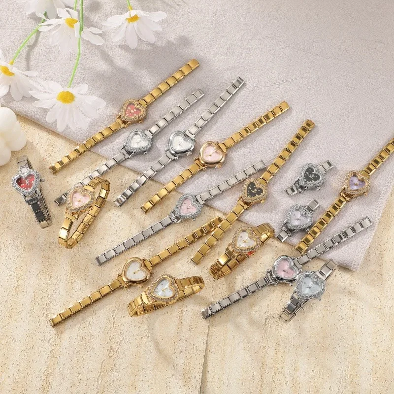 2026 Women's DIY 9MM Width Italian Elastic Charm Stainless Shiny Zircon Heart Watch Bracelet Bangle For Party Friend JewelryGift 2026 Women's DIY 9MM Width Italian Elastic Charm Stainless Shiny Zircon Heart Watch Bracelet Bangle For Party Friend JewelryGift