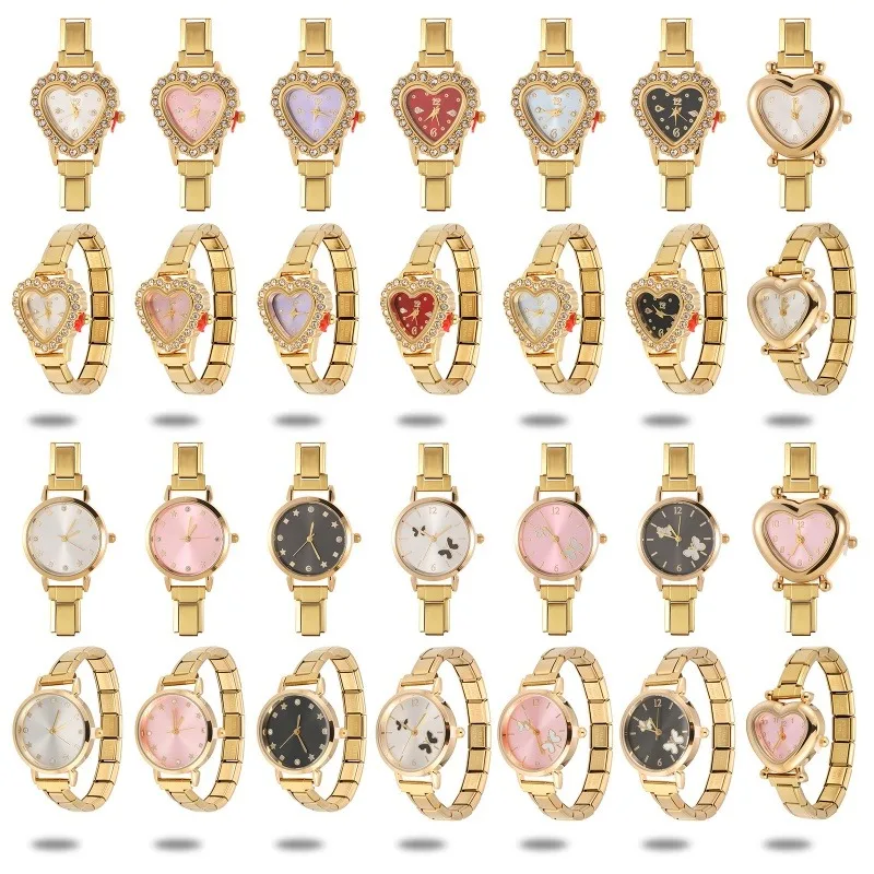 2026 Women's DIY 9MM Width Italian Elastic Charm Stainless Shiny Zircon Heart Watch Bracelet Bangle For Party Friend JewelryGift 2026 Women's DIY 9MM Width Italian Elastic Charm Stainless Shiny Zircon Heart Watch Bracelet Bangle For Party Friend JewelryGift