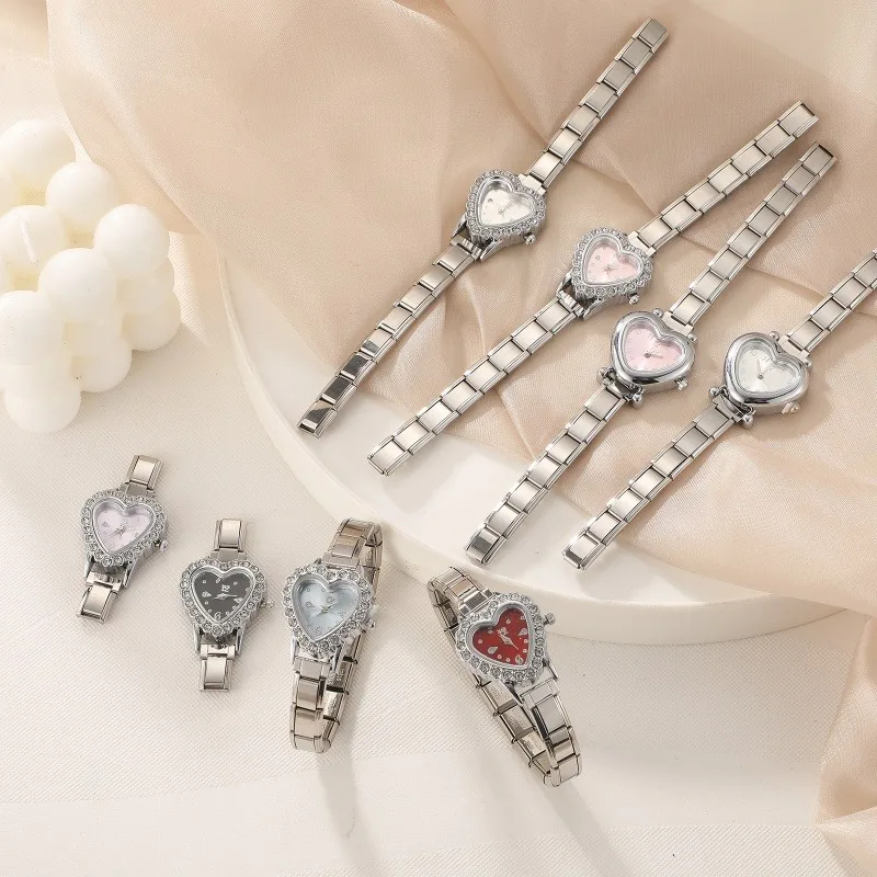 2026 Women's DIY 9MM Width Italian Elastic Charm Stainless Shiny Zircon Heart Watch Bracelet Bangle For Party Friend JewelryGift 2026 Women's DIY 9MM Width Italian Elastic Charm Stainless Shiny Zircon Heart Watch Bracelet Bangle For Party Friend JewelryGift