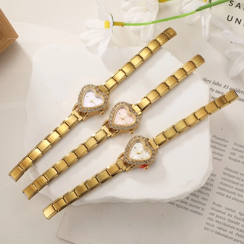2026 Women's DIY 9MM Width Italian Elastic Charm Stainless Shiny Zircon Heart Watch Bracelet Bangle For Party Friend JewelryGift 2026 Women's DIY 9MM Width Italian Elastic Charm Stainless Shiny Zircon Heart Watch Bracelet Bangle For Party Friend JewelryGift