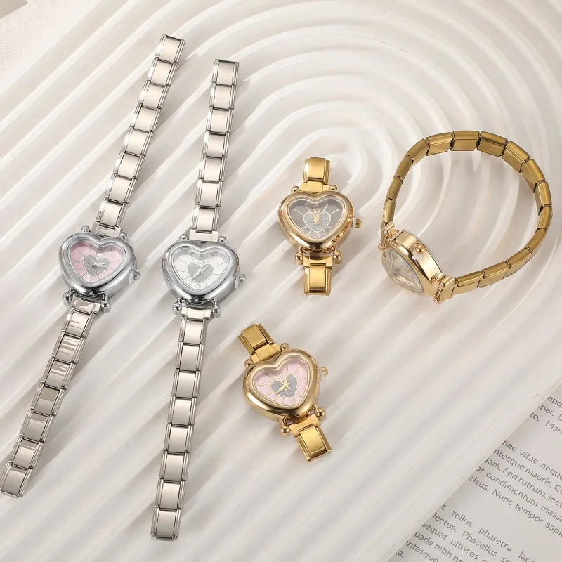 2026 Women's DIY 9MM Width Italian Elastic Charm Stainless Shiny Zircon Heart Watch Bracelet Bangle For Party Friend JewelryGift 2026 Women's DIY 9MM Width Italian Elastic Charm Stainless Shiny Zircon Heart Watch Bracelet Bangle For Party Friend JewelryGift