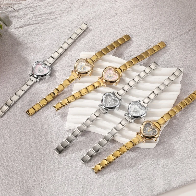 2026 Women's DIY 9MM Width Italian Elastic Charm Stainless Shiny Zircon Heart Watch Bracelet Bangle For Party Friend JewelryGift 2026 Women's DIY 9MM Width Italian Elastic Charm Stainless Shiny Zircon Heart Watch Bracelet Bangle For Party Friend JewelryGift