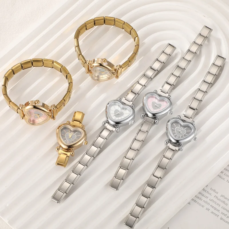 2026 Women's DIY 9MM Width Italian Elastic Charm Stainless Shiny Zircon Heart Watch Bracelet Bangle For Party Friend JewelryGift 2026 Women's DIY 9MM Width Italian Elastic Charm Stainless Shiny Zircon Heart Watch Bracelet Bangle For Party Friend JewelryGift