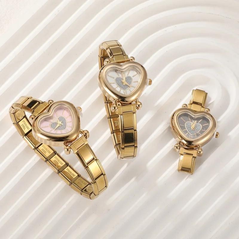 2026 Women's DIY 9MM Width Italian Elastic Charm Stainless Shiny Zircon Heart Watch Bracelet Bangle For Party Friend JewelryGift 2026 Women's DIY 9MM Width Italian Elastic Charm Stainless Shiny Zircon Heart Watch Bracelet Bangle For Party Friend JewelryGift