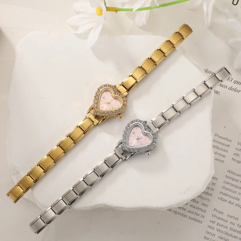 2026 Women's DIY 9MM Width Italian Elastic Charm Stainless Shiny Zircon Heart Watch Bracelet Bangle For Party Friend JewelryGift 2026 Women's DIY 9MM Width Italian Elastic Charm Stainless Shiny Zircon Heart Watch Bracelet Bangle For Party Friend JewelryGift