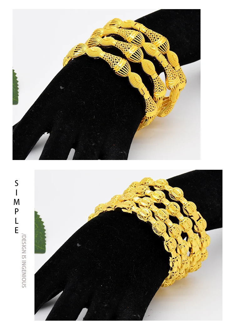 ANIID Luxury Dubai Gold Color Bangles For Women 24K Gold Plated Indian African Bracelets Charm Wedding Ethiopian Arabic Jewelry