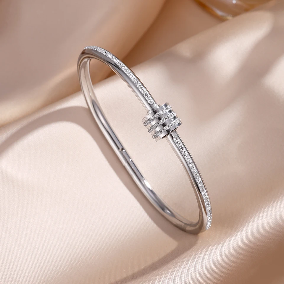 ZAKOL 5/1pcs Sparkling Zirconia Inlaid Stainless Steel Copper Bracelet Set for Women Luxury Shiny Zircon Stackable Jewelry Gift