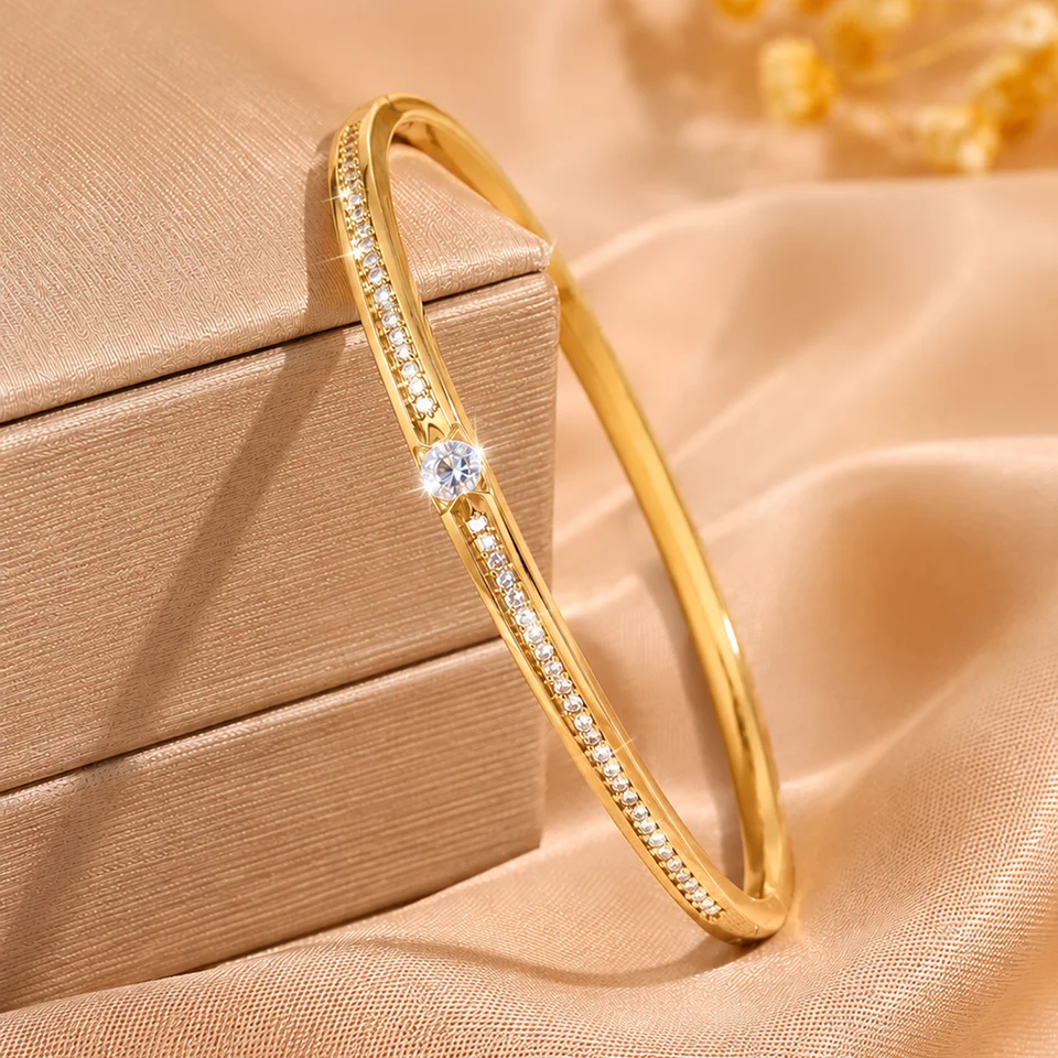 ZAKOL 5/1pcs Sparkling Zirconia Inlaid Stainless Steel Copper Bracelet Set for Women Luxury Shiny Zircon Stackable Jewelry Gift
