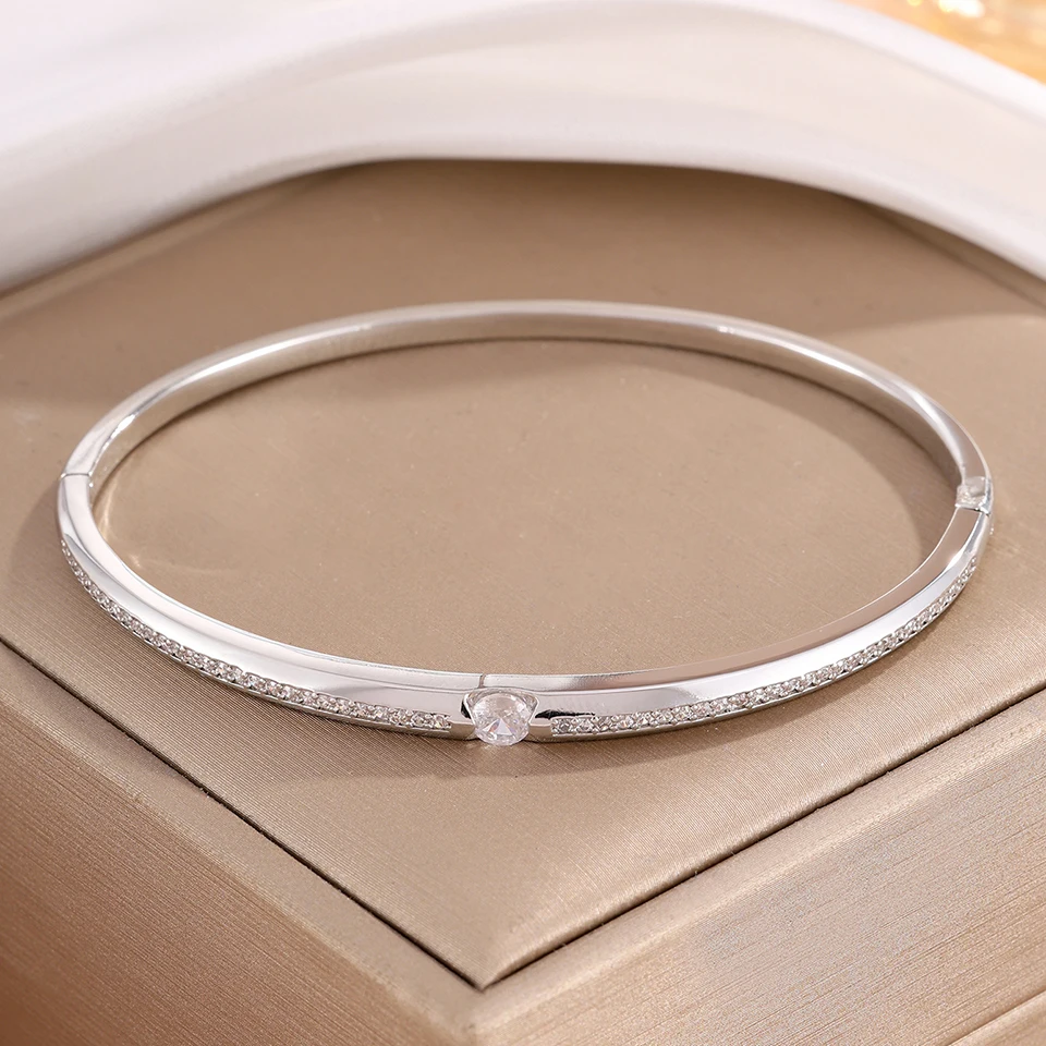 ZAKOL 5/1pcs Sparkling Zirconia Inlaid Stainless Steel Copper Bracelet Set for Women Luxury Shiny Zircon Stackable Jewelry Gift