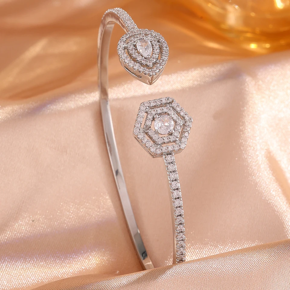 ZAKOL 5/1pcs Sparkling Zirconia Inlaid Stainless Steel Copper Bracelet Set for Women Luxury Shiny Zircon Stackable Jewelry Gift