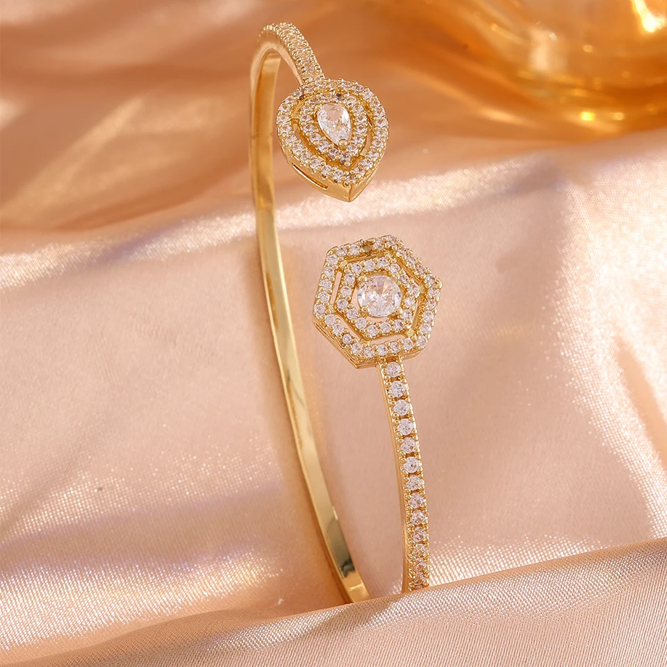 ZAKOL 5/1pcs Sparkling Zirconia Inlaid Stainless Steel Copper Bracelet Set for Women Luxury Shiny Zircon Stackable Jewelry Gift