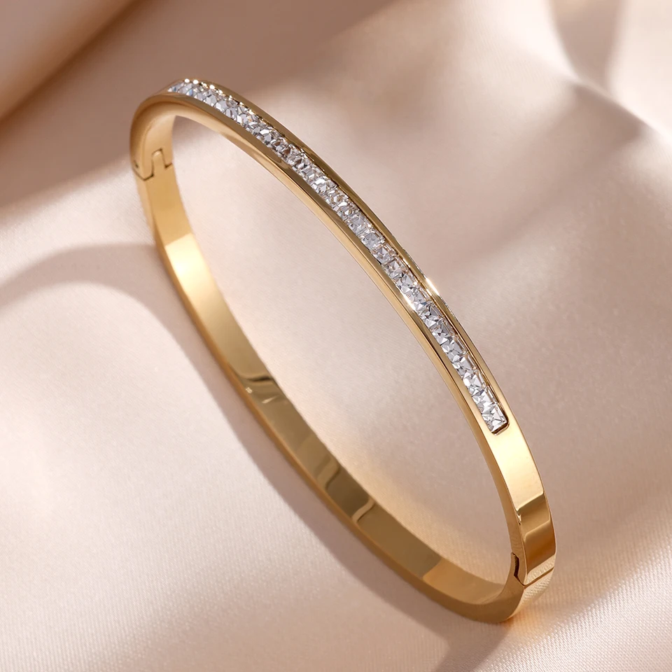 ZAKOL 5/1pcs Sparkling Zirconia Inlaid Stainless Steel Copper Bracelet Set for Women Luxury Shiny Zircon Stackable Jewelry Gift