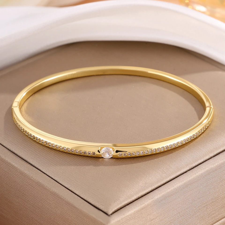 ZAKOL 5/1pcs Sparkling Zirconia Inlaid Stainless Steel Copper Bracelet Set for Women Luxury Shiny Zircon Stackable Jewelry Gift