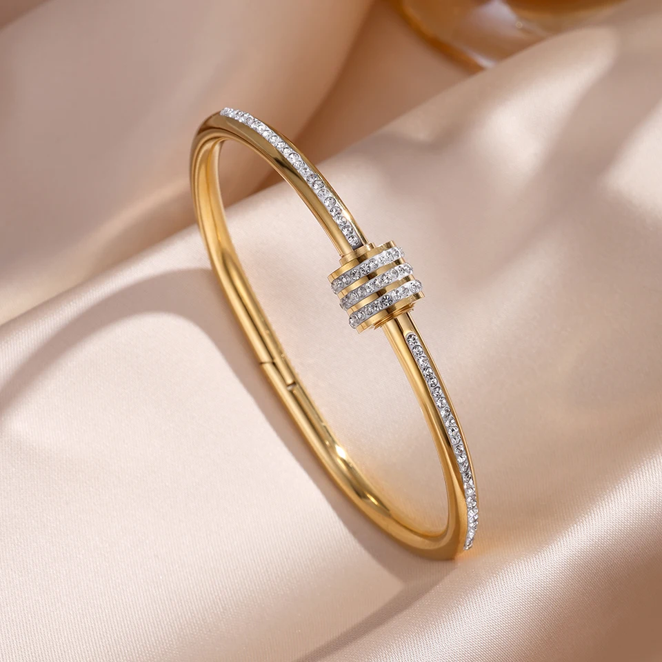 ZAKOL 5/1pcs Sparkling Zirconia Inlaid Stainless Steel Copper Bracelet Set for Women Luxury Shiny Zircon Stackable Jewelry Gift