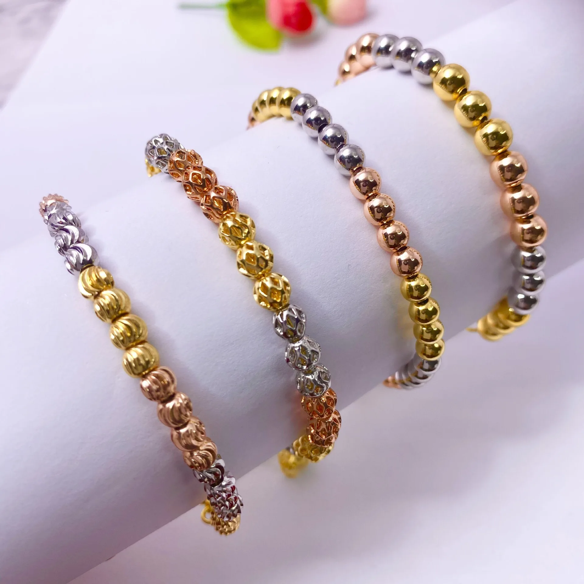 ESALE Fashion Women Bracelets Trendy Gold Plated Colorful Beads Bangles Beaded Bracelets Jewelry Accessories Gift ZB001