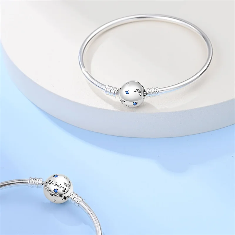Bracelet Silver 925 Original 17-20CM Star Moon Sun Four Leaf Clover Green Zircon Bracelets Fit DIY Charms Birthday Jewelry Gifts
