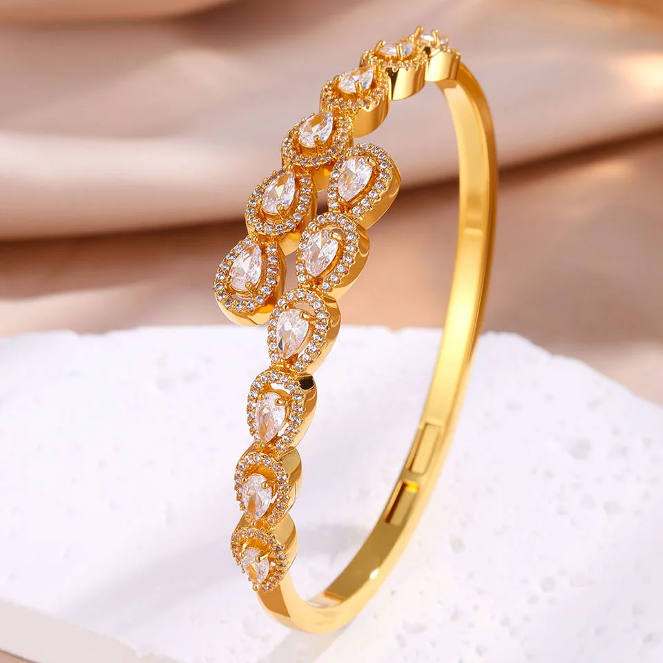 Yupsk 3pcs Geometric Water Drop Cubic Zirconia Bracelet Stainless Steel Copper Mixed Stacking Jewelry for Women Men