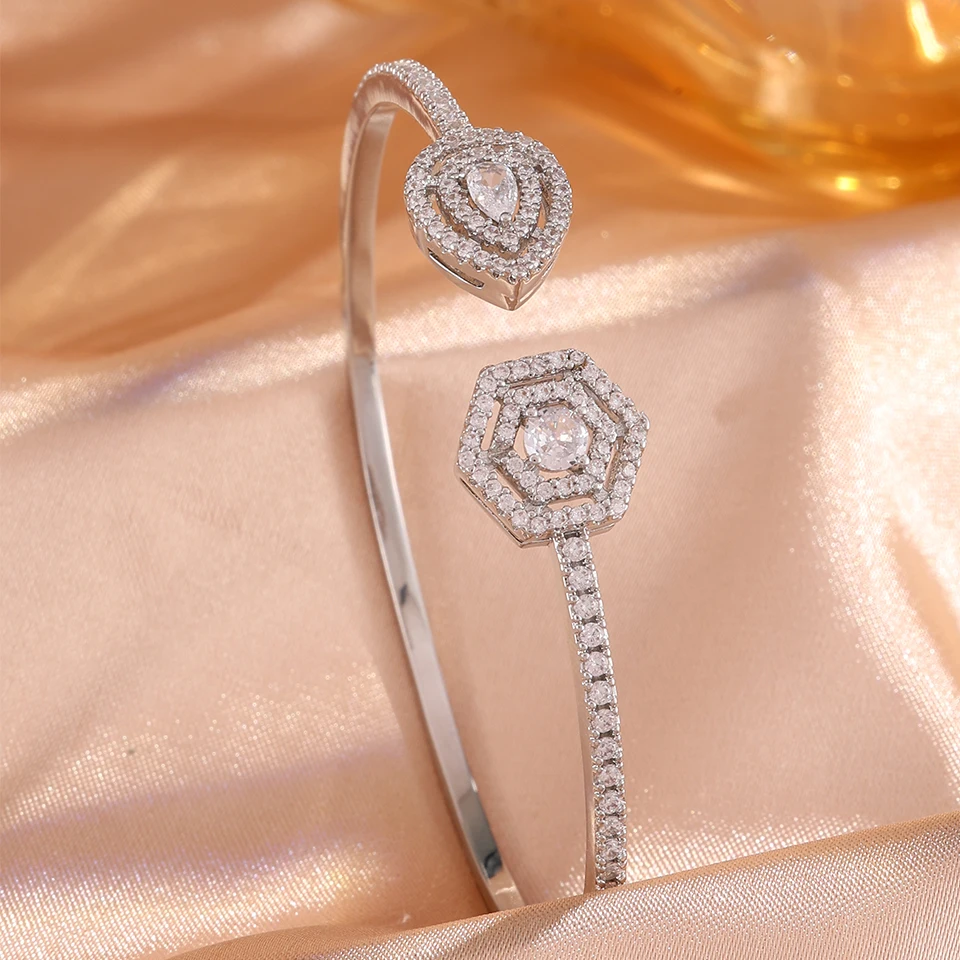 Yupsk 3pcs Geometric Water Drop Cubic Zirconia Bracelet Stainless Steel Copper Mixed Stacking Jewelry for Women Men