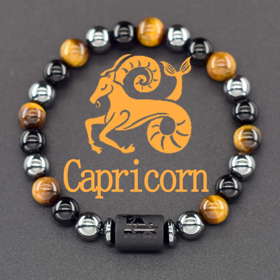 12 Zodiac Sign Bracelet Homme Constellation Bangle Natural Yellow Tiger Eye Stone Hematite Cancer Virgo Leo Libra Bracelet Women