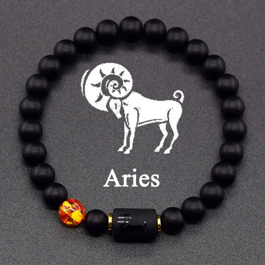 12 Zodiac Sign Bracelet Homme Constellation Bangle Natural Yellow Tiger Eye Stone Hematite Cancer Virgo Leo Libra Bracelet Women