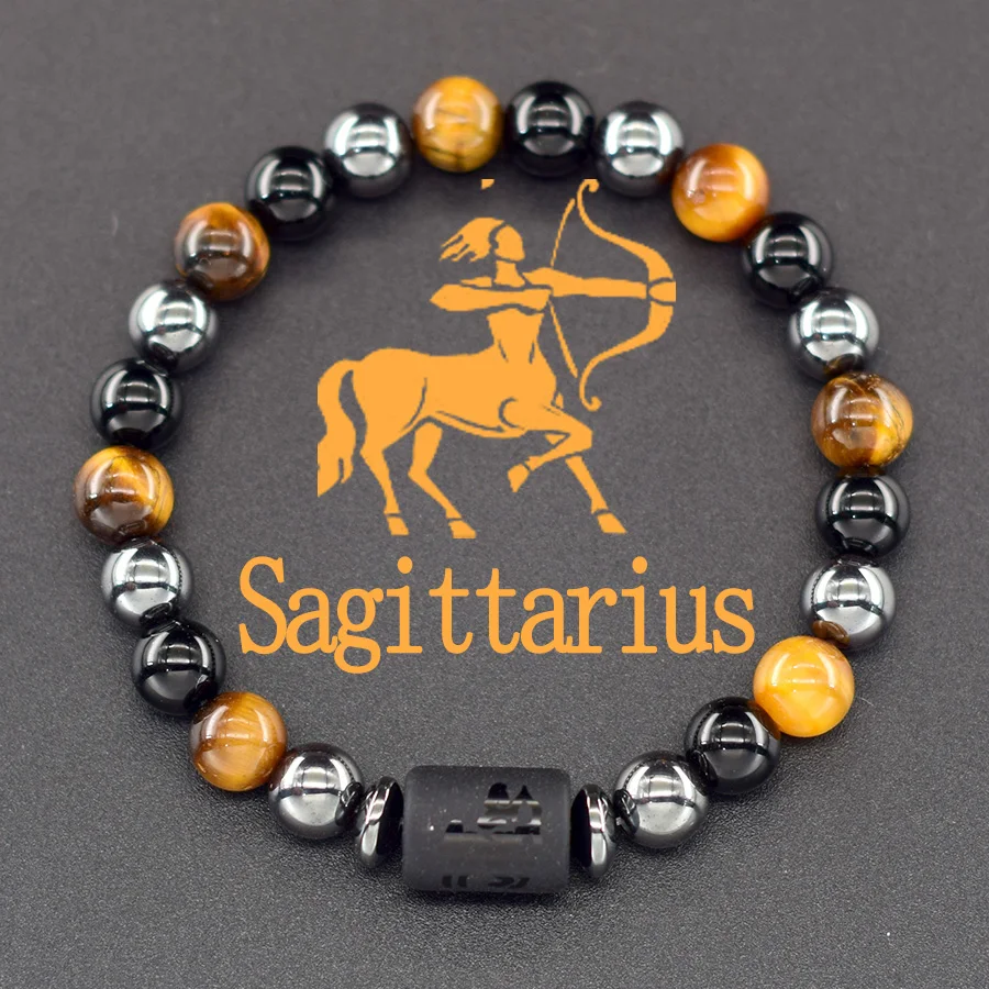 12 Zodiac Sign Bracelet Homme Constellation Bangle Natural Yellow Tiger Eye Stone Hematite Cancer Virgo Leo Libra Bracelet Women