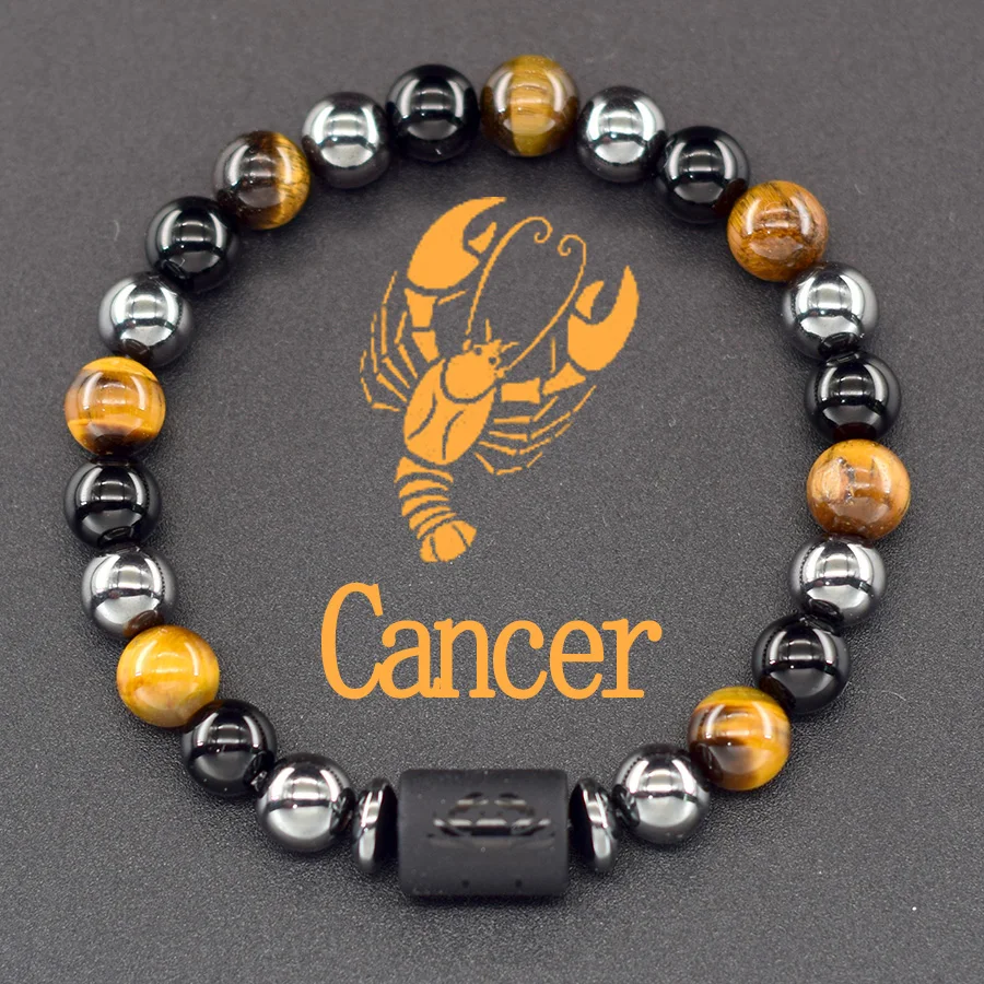 12 Zodiac Sign Bracelet Homme Constellation Bangle Natural Yellow Tiger Eye Stone Hematite Cancer Virgo Leo Libra Bracelet Women