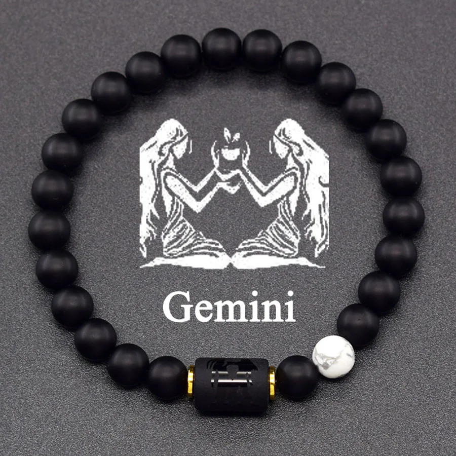 12 Zodiac Sign Bracelet Homme Constellation Bangle Natural Yellow Tiger Eye Stone Hematite Cancer Virgo Leo Libra Bracelet Women