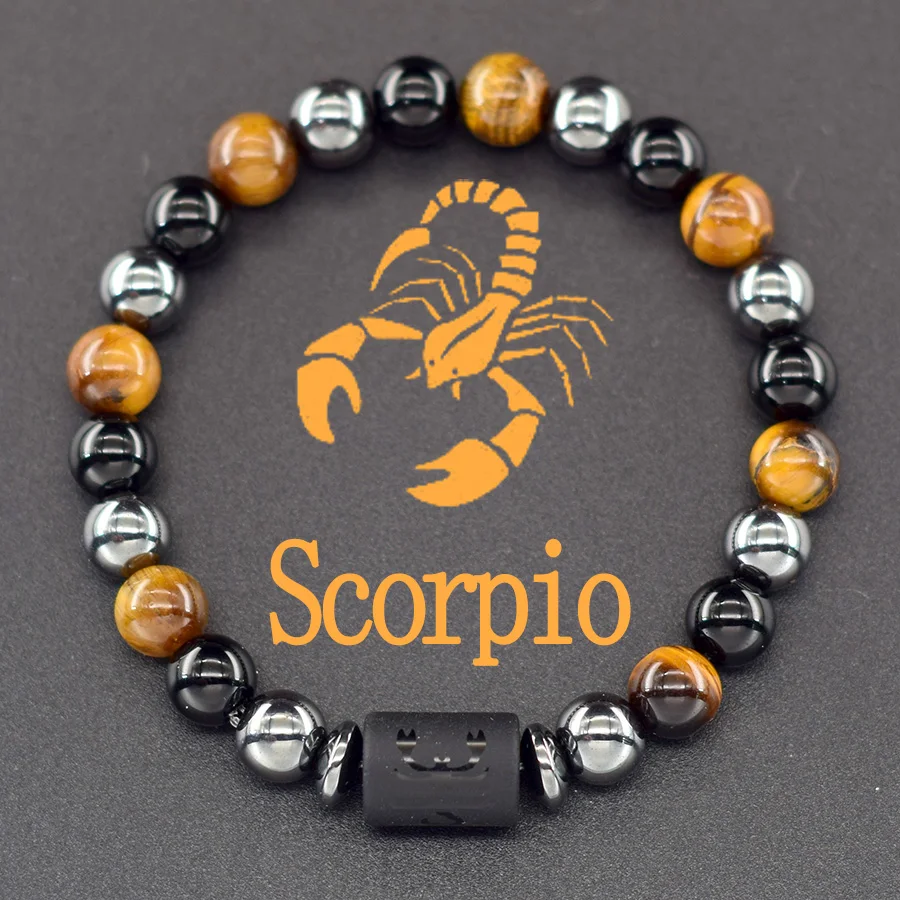 12 Zodiac Sign Bracelet Homme Constellation Bangle Natural Yellow Tiger Eye Stone Hematite Cancer Virgo Leo Libra Bracelet Women