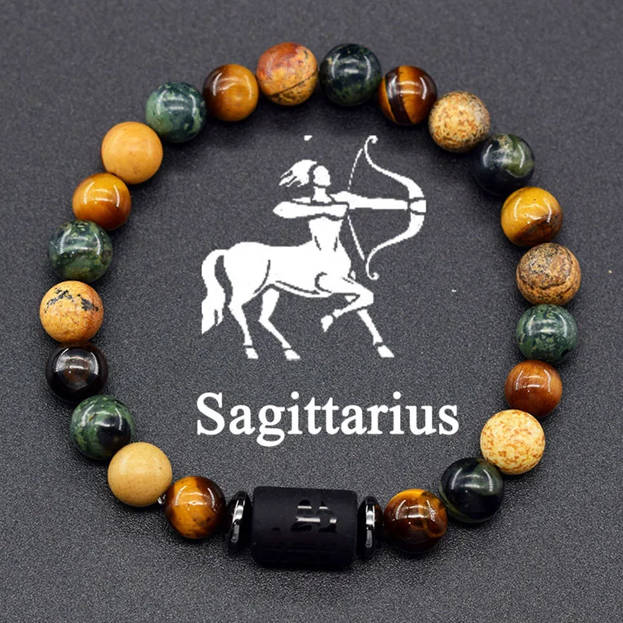 12 Zodiac Sign Bracelet Homme Constellation Bangle Natural Yellow Tiger Eye Stone Hematite Cancer Virgo Leo Libra Bracelet Women