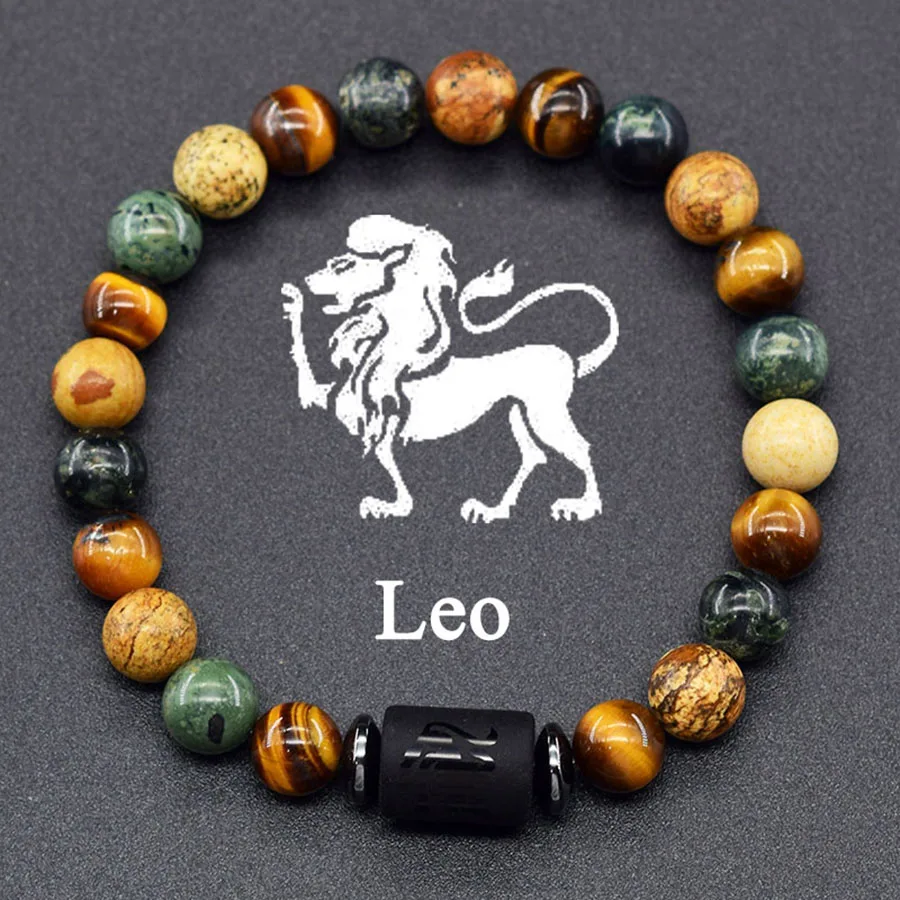 12 Zodiac Sign Bracelet Homme Constellation Bangle Natural Yellow Tiger Eye Stone Hematite Cancer Virgo Leo Libra Bracelet Women