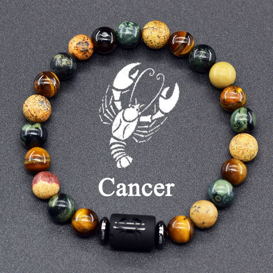 12 Zodiac Sign Bracelet Homme Constellation Bangle Natural Yellow Tiger Eye Stone Hematite Cancer Virgo Leo Libra Bracelet Women