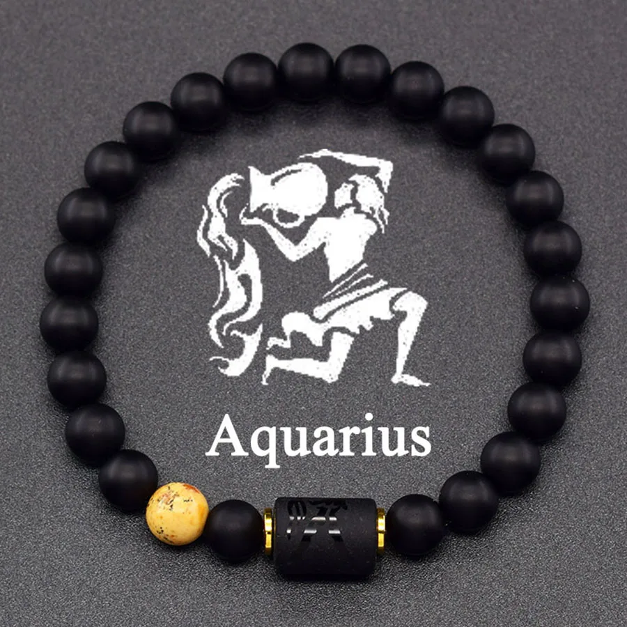 12 Zodiac Sign Bracelet Homme Constellation Bangle Natural Yellow Tiger Eye Stone Hematite Cancer Virgo Leo Libra Bracelet Women