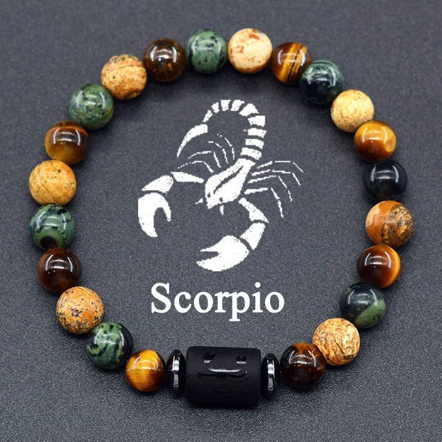 12 Zodiac Sign Bracelet Homme Constellation Bangle Natural Yellow Tiger Eye Stone Hematite Cancer Virgo Leo Libra Bracelet Women