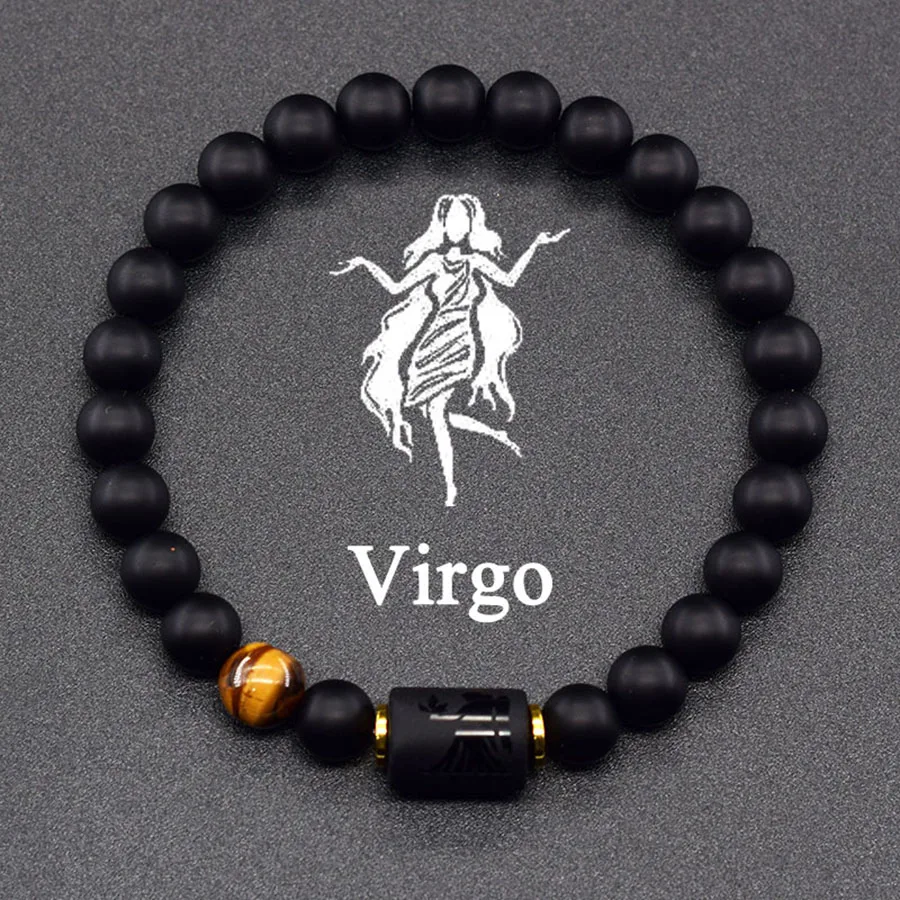 12 Zodiac Sign Bracelet Homme Constellation Bangle Natural Yellow Tiger Eye Stone Hematite Cancer Virgo Leo Libra Bracelet Women