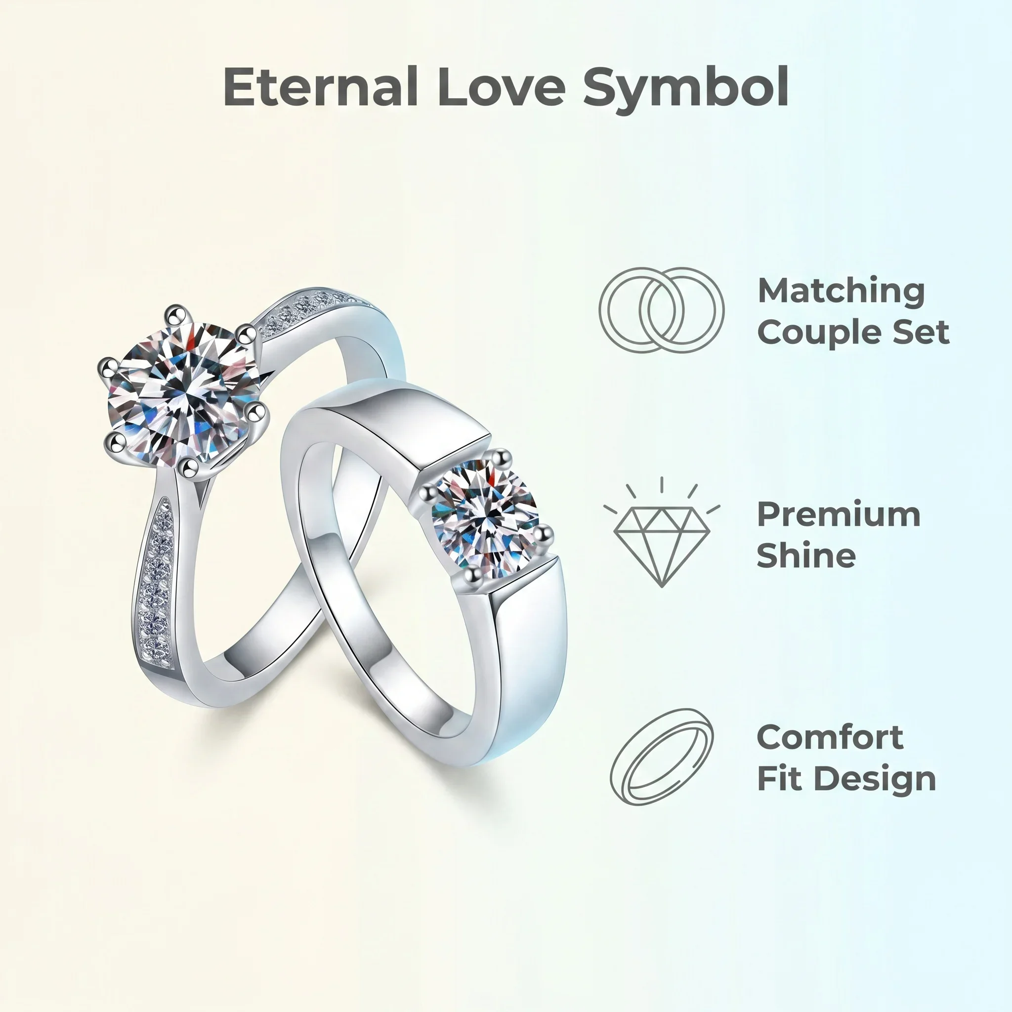 BJXMOSO Real Moissanite 925 Sterling Silver Couple Ring for Women Man Wedding Jewelry Engagement Imitation Diamond Fashion Gifts