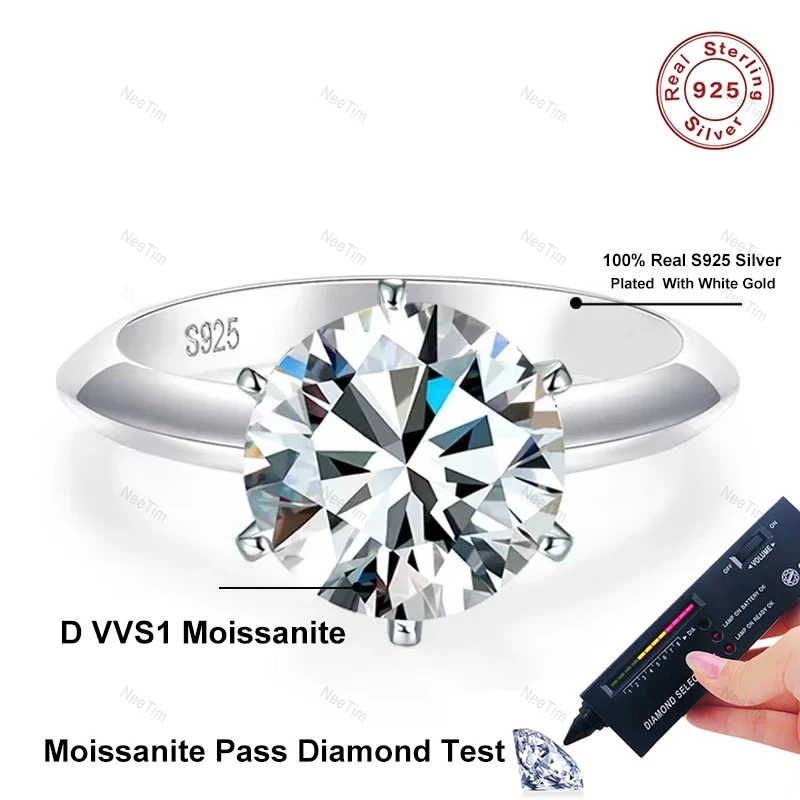 NeeTim 0.5-5ct Moissanite Ring For Women 925 Sterling Silver with White Gold Plated Lab Diamond Engagement Wedding Band Jewelry NeeTim 0.5-5ct Moissanite Ring For Women 925 Sterling Silver with White Gold Plated Lab Diamond Engagement Wedding Band Jewelry