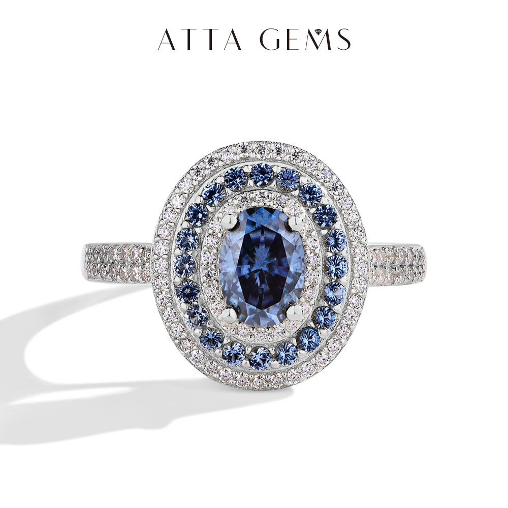 ATTAGEMS Blue Moissanite Women Rings Oval Cut 1.0CT Real S925 Sterling Silver Jewelry For Wedding Engagement Ring With Certified ATTAGEMS Blue Moissanite Women Rings Oval Cut 1.0CT Real S925 Sterling Silver Jewelry For Wedding Engagement Ring With Certified