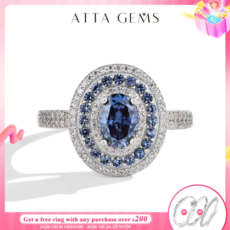 ATTAGEMS Blue Moissanite Women Rings Oval Cut 1.0CT Real S925 Sterling Silver Jewelry For Wedding Engagement Ring With Certified ATTAGEMS Blue Moissanite Women Rings Oval Cut 1.0CT Real S925 Sterling Silver Jewelry For Wedding Engagement Ring With Certified