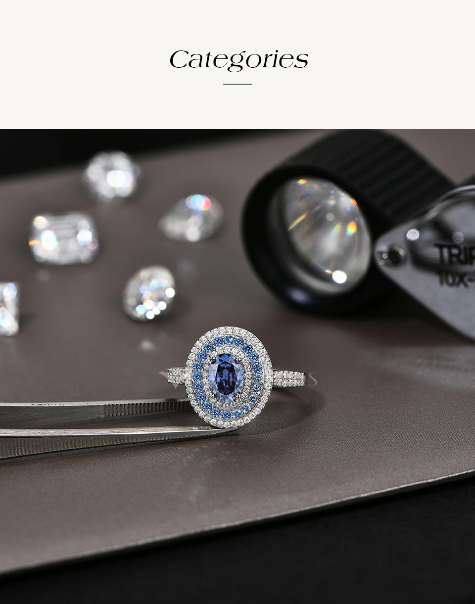 ATTAGEMS Blue Moissanite Women Rings Oval Cut 1.0CT Real S925 Sterling Silver Jewelry For Wedding Engagement Ring With Certified ATTAGEMS Blue Moissanite Women Rings Oval Cut 1.0CT Real S925 Sterling Silver Jewelry For Wedding Engagement Ring With Certified