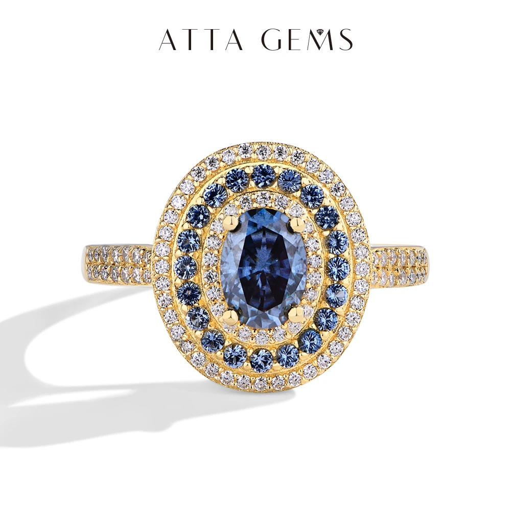ATTAGEMS Blue Moissanite Women Rings Oval Cut 1.0CT Real S925 Sterling Silver Jewelry For Wedding Engagement Ring With Certified ATTAGEMS Blue Moissanite Women Rings Oval Cut 1.0CT Real S925 Sterling Silver Jewelry For Wedding Engagement Ring With Certified